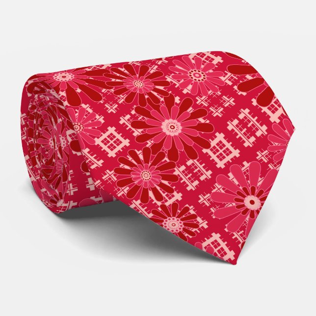 Cravate Plaid, floral, plaid, rouge, rouge, rustique (Roulé)