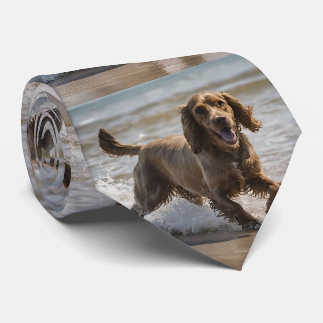 Cravate "Plaisir de bord de mer : Cocker Spaniel à jouer d (Roulé)