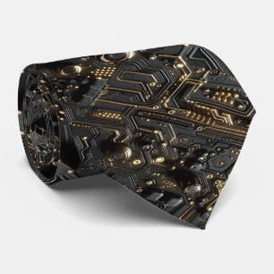 Cravate Planche de circuit informatique noire et or geek