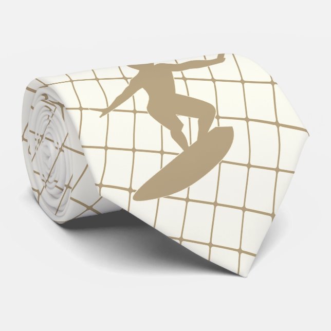 Cravate Planche de surf Surf sur Tan Check Necktie (Roulé)
