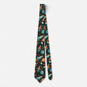Cravate Planètes de l'espace de rêve Teal Orange Cosmique