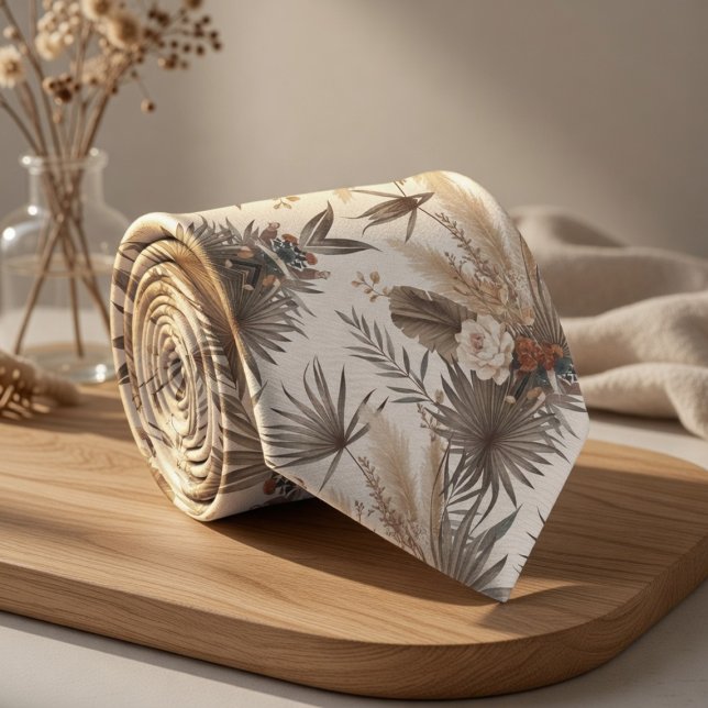 Cravate Plantes beige bohème (Créateur téléchargé)