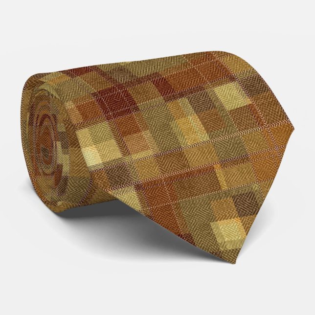 Cravate Plaque de tartan marron monochrome texturé. (Roulé)