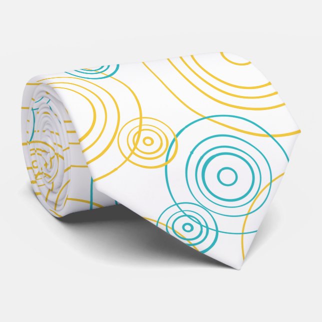 Cravate Pluie motif ondulé en Turquoise et Jaune (Roulé)