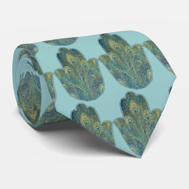 Cravate Plume de paon Hamsa (Roulé)