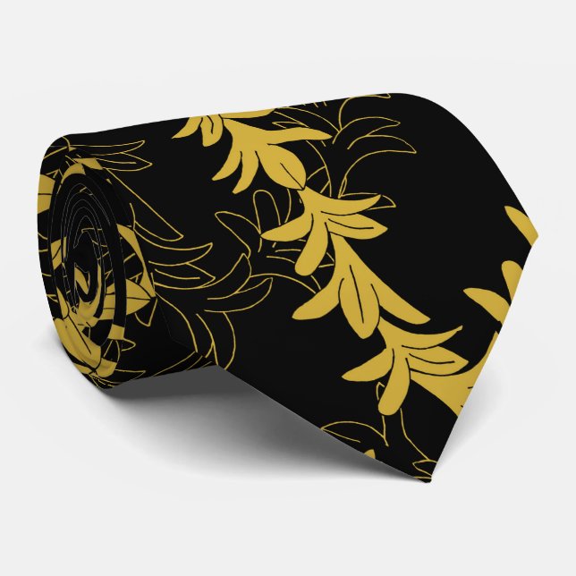 Cravate Plumeria Floral Lei Garland Motif Mariage noir (Roulé)
