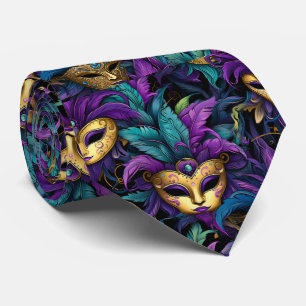Cravate Plumes et Masques de Mardi Gras Collier