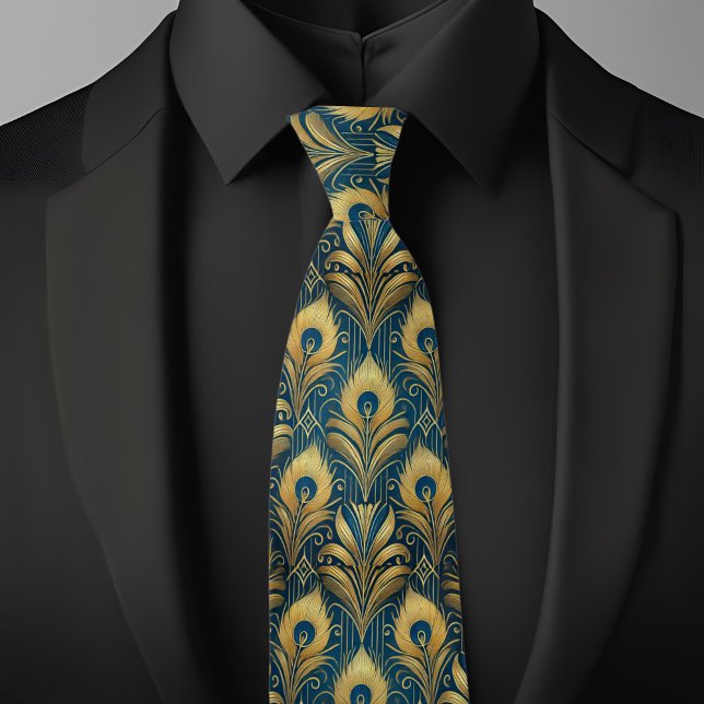 Cravate Plumes Peacock Bleues et Or (Créateur téléchargé)