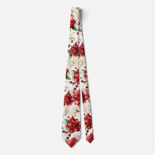 Cravate Poinsettia Fleur Rouge Motif Floral Femme Homme