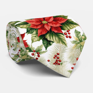 Cravate Poinsettia rouge Fleur d'hiver Noël Vacances