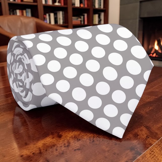 Cravate Points blancs sur gris personnalisé (Créateur téléchargé)