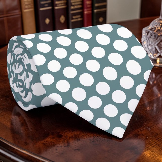 Cravate Points blancs sur personnalisé bleu poussiéreux (Créateur téléchargé)