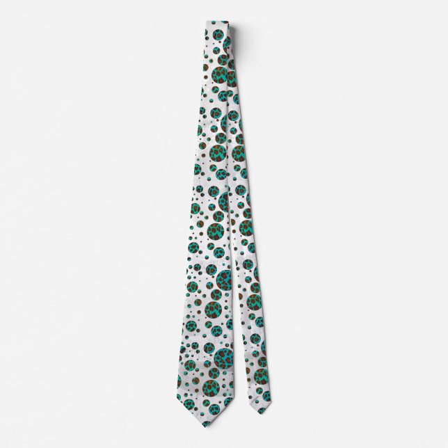 Cravate Points Leopard Brown et Turquoise PrintPolka (Devant)