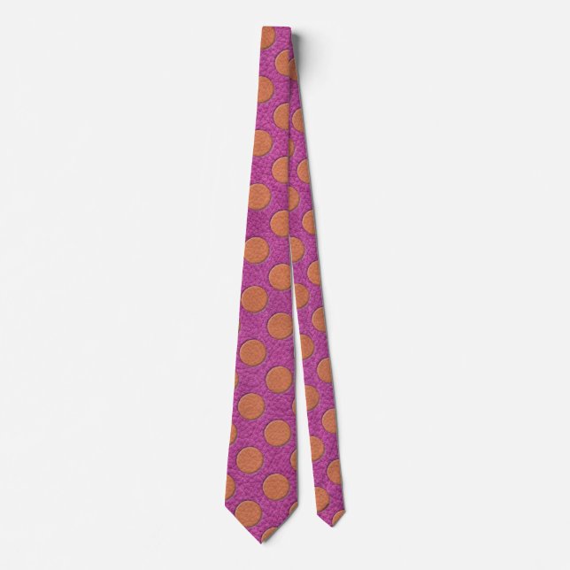Cravate Points orange sur impression en cuir magenta rose (Devant)