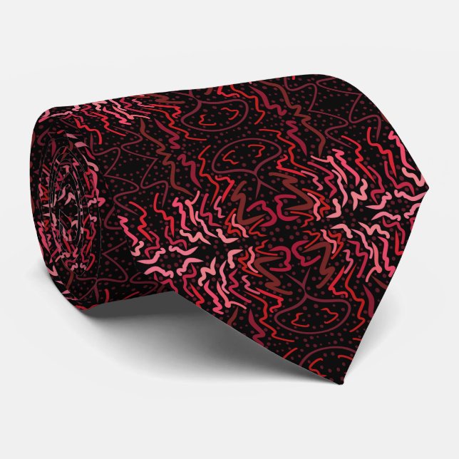 Cravate Points roses et rouges et motif de gribouillis sur (Roulé)