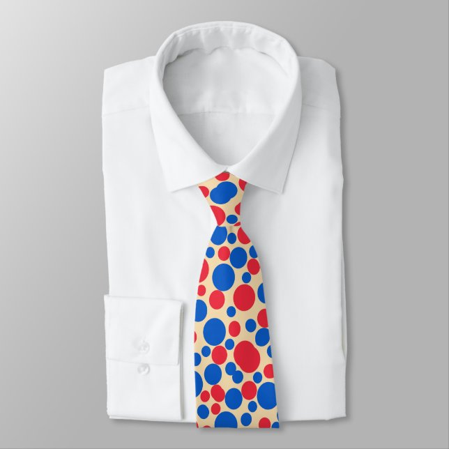 Cravate Points Rouge Et Bleu Sur Tan (Attaché)