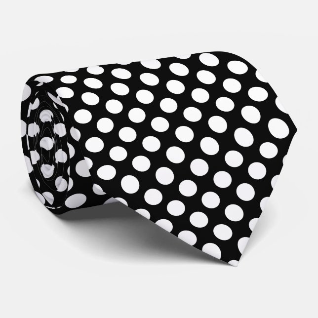 Cravate Pois noirs et blancs, Motif Polka (Roulé)