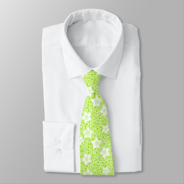 Cravate Pois rétro vert vif avec motif floral (Attaché)