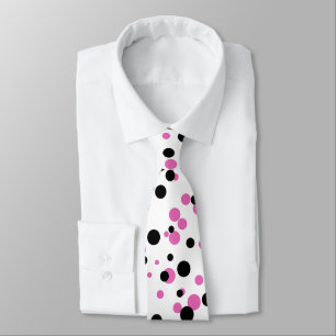 Cravate Pois rose noir drôle de confettis sur le blanc