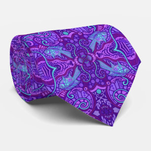 Cravate Poisson Arabesque sous-marin Motif bohème violet