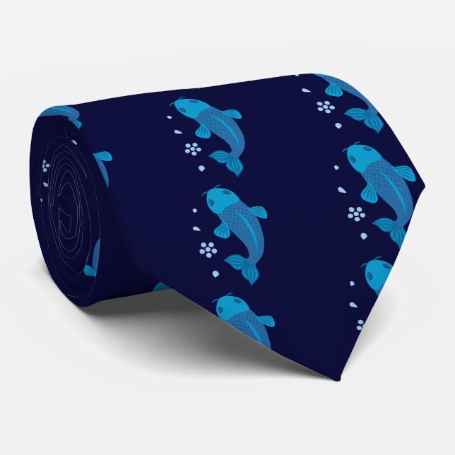 Cravate Poisson bleu Koi (Roulé)