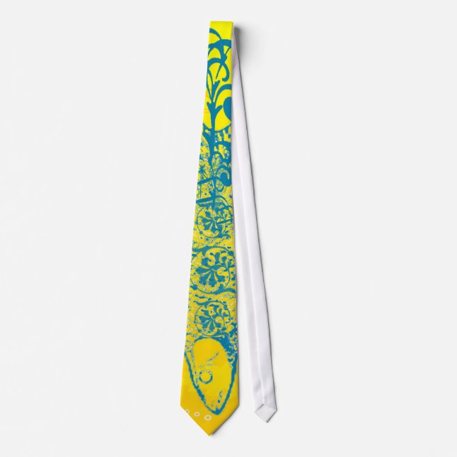 Cravate Poisson jaune et Turquoise avec Motifs (Devant)