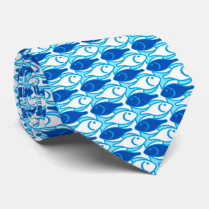 Cravate Poissons modernes de la moitié du siècle, bleu d