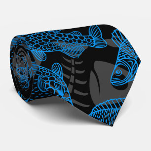 Cravate Poissons Motif 01 Os cachés.B DGrey BG