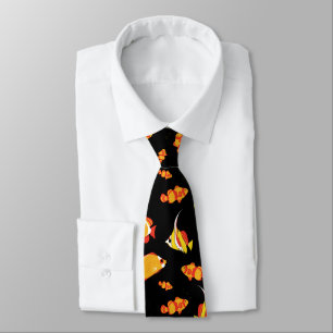 Cravate Poissons Tropicaux Nageant Motif Océan Rouge Orang