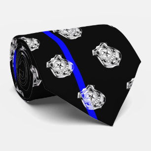 Cravate Police Mince Ligne bleue Officier Badge Motif Noir