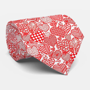 Cravate Polka Romantique Cœur Gribouillage Rouge Blanc