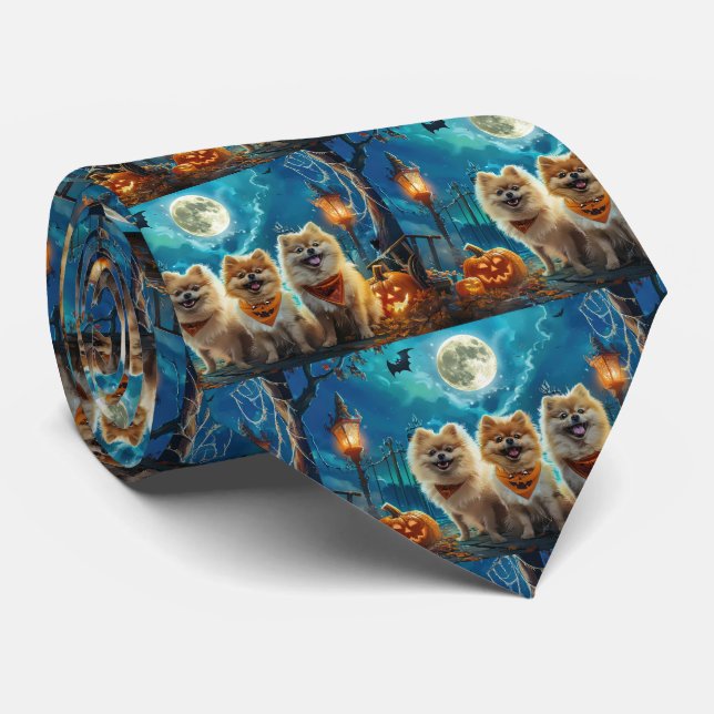 Cravate Pomeranian Halloween Épouvantable (Roulé)