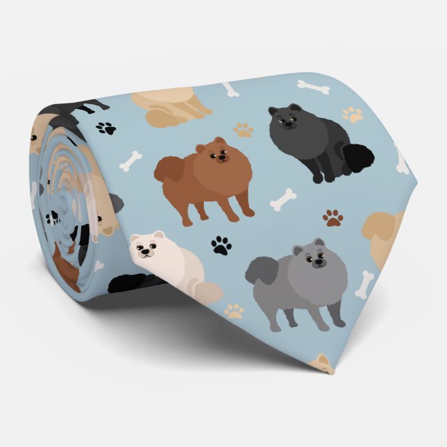 Cravate Poméranien Paw-prints et Chien Bones (Roulé)