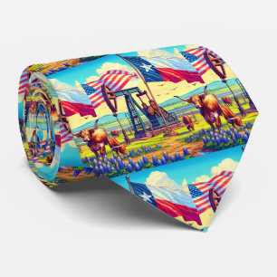 Cravate Pompe à huile Jack Texas Drapeau américain Longhor