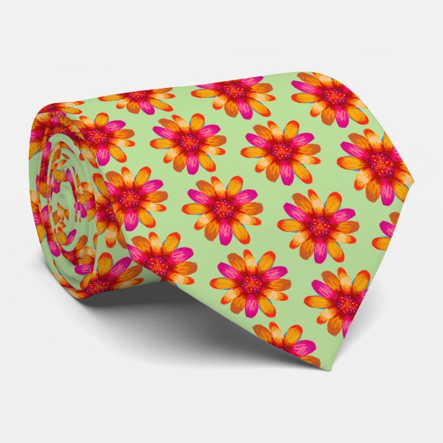 Cravate Pop Art Orange rose Fleurs Motif, Floral brillant (Roulé)