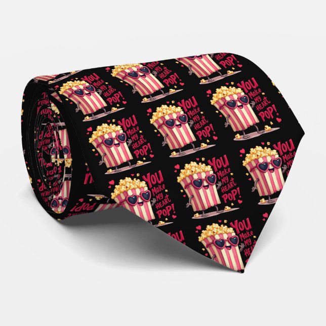 Cravate Popcorn Heart Pop Valentine Design (Roulé)