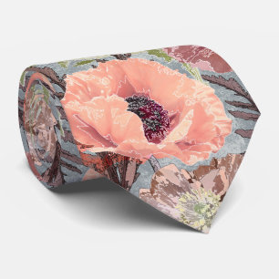 Cravate Poppies rose floral vintage gris arrière - plan st