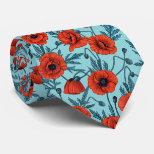 Cravate Poppies, rouge et bleu sur le bleu de la piscine