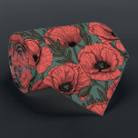 Cravate Poppy garden in coral, brown and pine green<br><div class="desc">Vector pattern made of hand-drawn poppies.</div>
