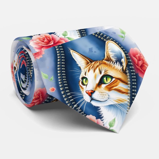 Cravate Populaire Belle Aquarelle Cute Collection de chats (Roulé)