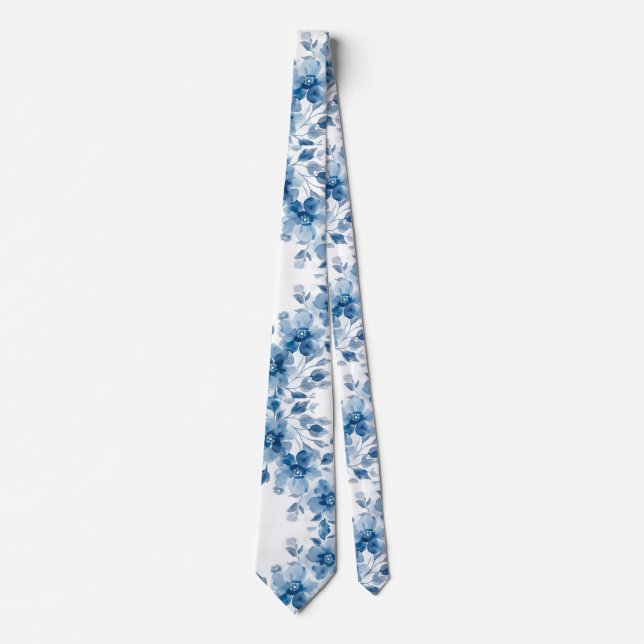 Cravate Porcelaine bleu clair Floral Mariage Groomsmen Cad (Devant)