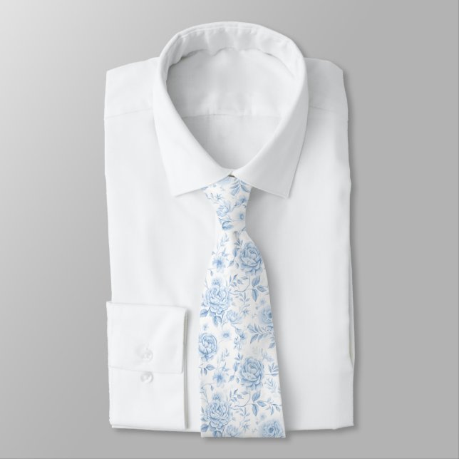 Cravate Porcelaine bleu clair Floral Mariage Groomsmen Cad (Attaché)