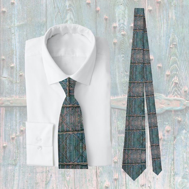 Cravate Portail en bois rustique et fer en bleu, cool (Créateur téléchargé)