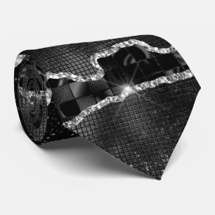 Cravate Porte en argent noir parties scintillant marbre lo