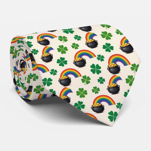 Cravate Pot d'or irlandais et trèfle (Roulé)