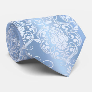 Cravate Poudre Bleu Baroque Floral - Élégant énoncé