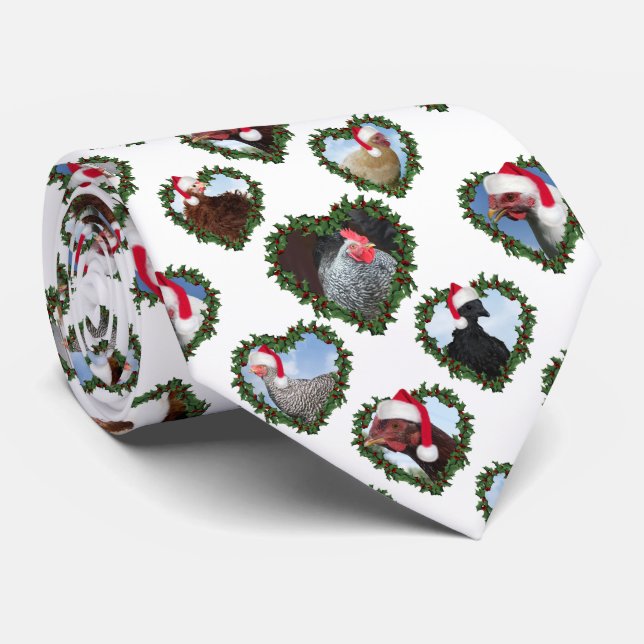 Cravate Poulets dans un cœur de Noël en couronne (Roulé)