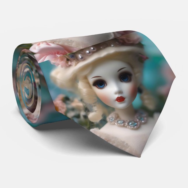 Cravate Poupée Vintage bleue, (Roulé)