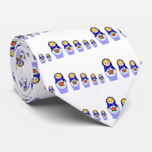 Cravate Poupées de Matryoschka bleues