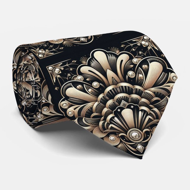 Cravate pour Homme | Cravates Art Déco avec Faux D (Roulé)